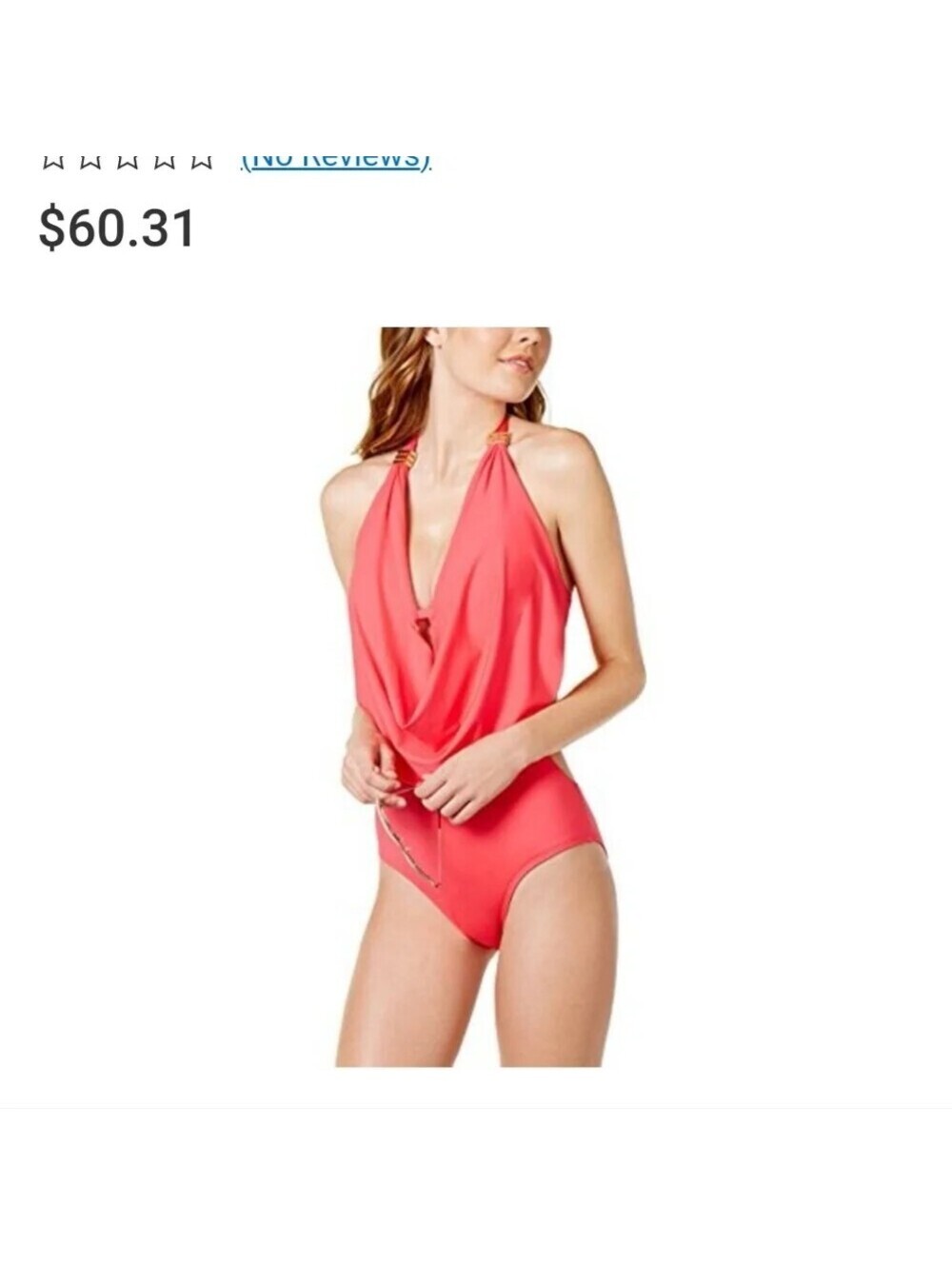 Bar III One Piece Swimsuit XS NWT Pink Halter Plunge Drape Front Beach Glam